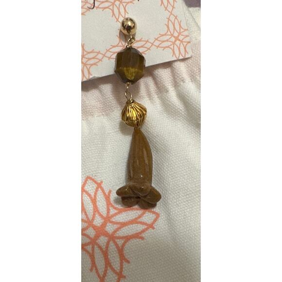 Hazen & Co Tiger Eye Drop Earrings New - Picture 3 of 4